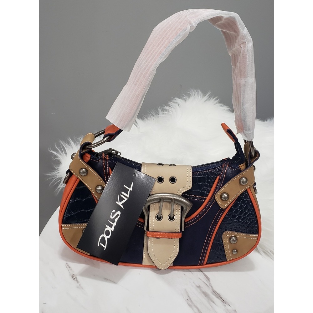 NEW Savage Ways Shoulder‎ Bag by Current Mood NAVY BLUE ORANGE STUDDED Y2K CROC